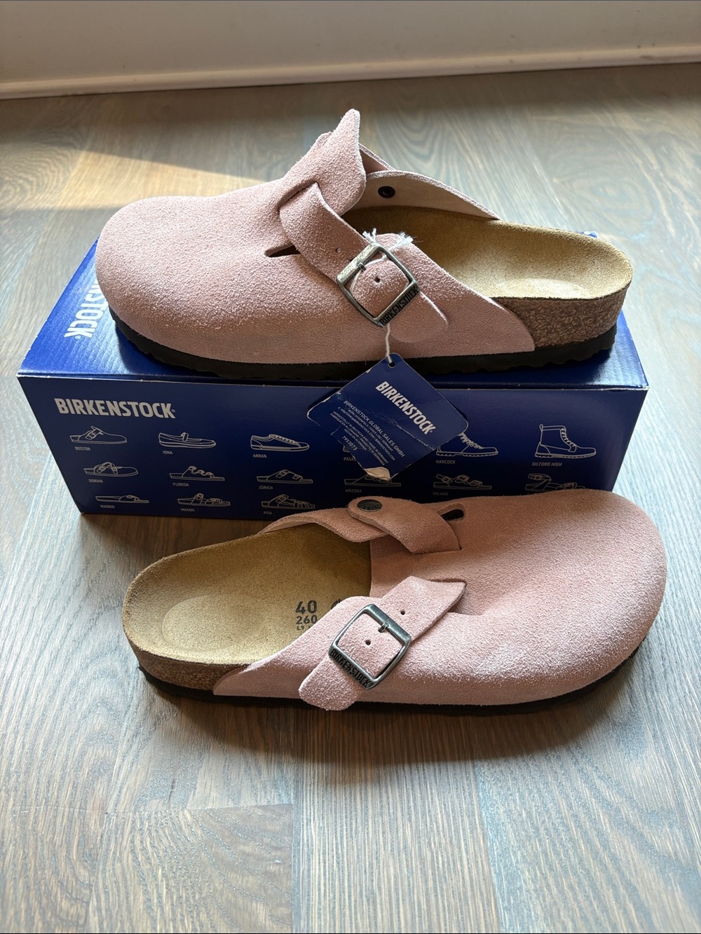 Birkenstock Boston Suede Mule in Pink Clay